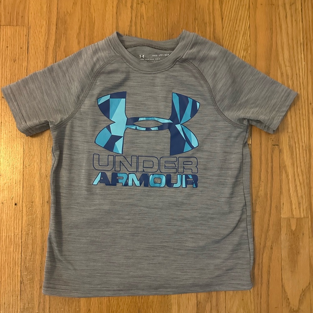 Under Armour Gray Tee with Blue Logo Print